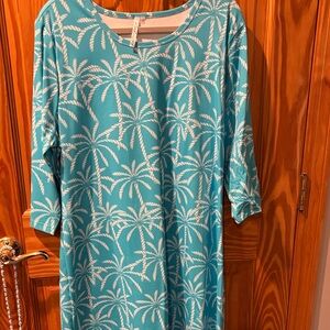 Lulu-B Teal and White Leaf Pattern Dress